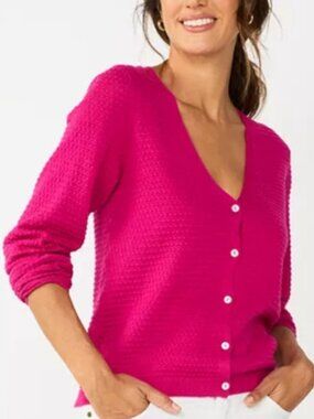 Draper James RSVP Textured Dot Cardigan - Pink NWT